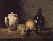 Jean Baptiste Simeon Chardin Teapot white grape apple bottle knife and Paris Spain oil painting artist